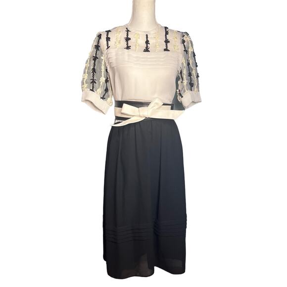 Vintage 80s Midi Dress Clement Laird for Cache Embroidered Pleated Sz Medium 7/8 - Picture 1 of 14